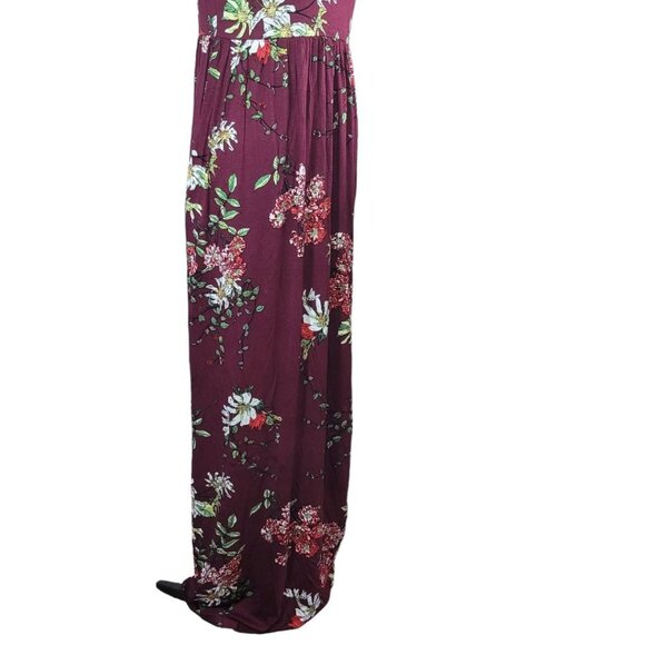 Dearcase Long Floral Dress Pockets Red Maroon Flowers Womens Large Floor Length - Picture 4 of 11